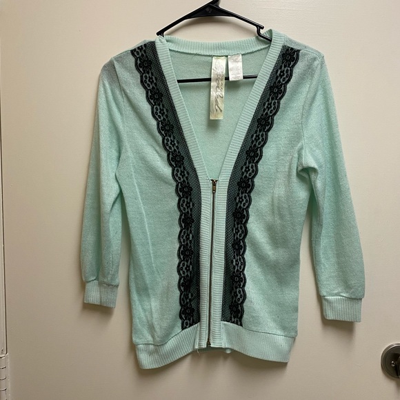 Mint Green/Teal 3/4 Length Sleeve Cardigan Sweater - Picture 1 of 3